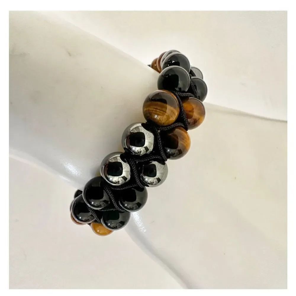 Tigers eye, onyx and hematite triple protection bracelet